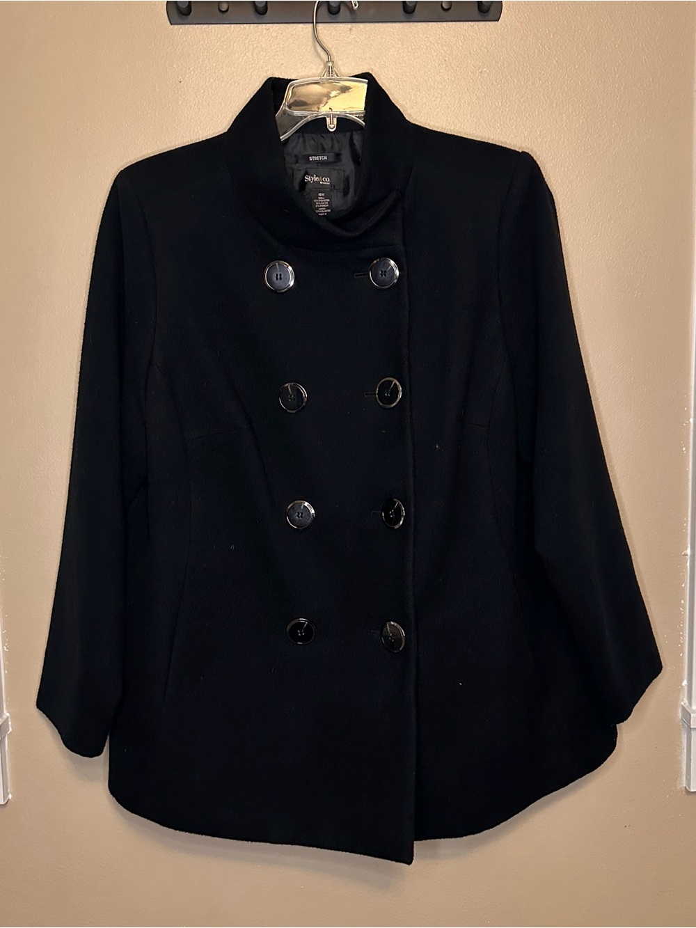 Style & Co. Black Double-Breasted Pea Coat